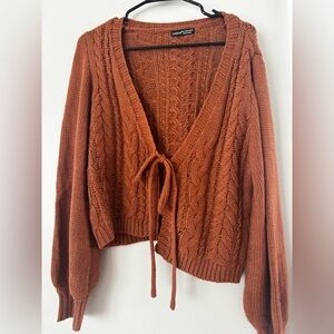 SHEIN Rust Cable Knit Cardigan
